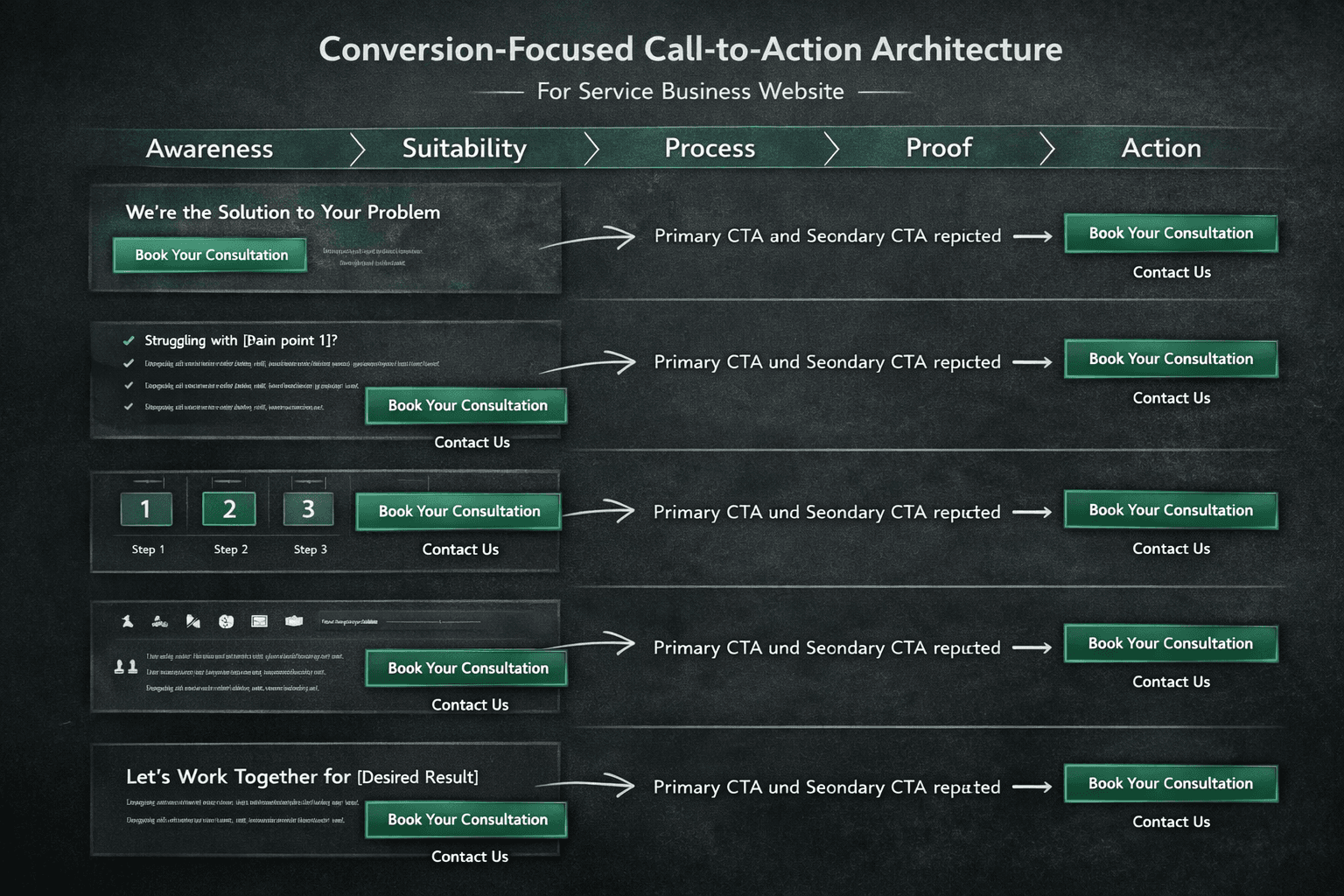 CTA architecture map showing one primary CTA and one secondary CTA at strategic conversion points
