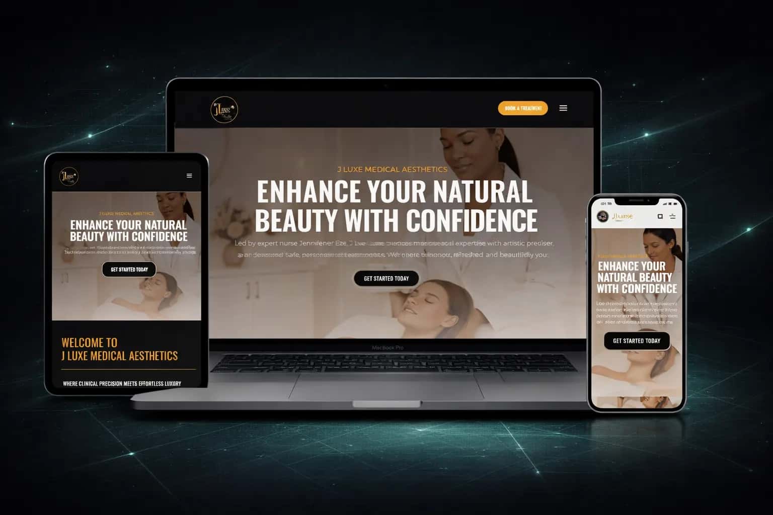 J Luxe Medical Aesthetics website mockup